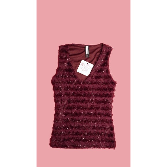 1990s-Y2K. FOREVER 21. Purple Fringe. Fuzzy. Glitter Tinsel. Tank Blouse. XS-S - Picture 4 of 8